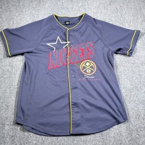 NBA Denver Nuggets Baseball Jersey Mens Large Navy Blue Mesh Button Up Vintage